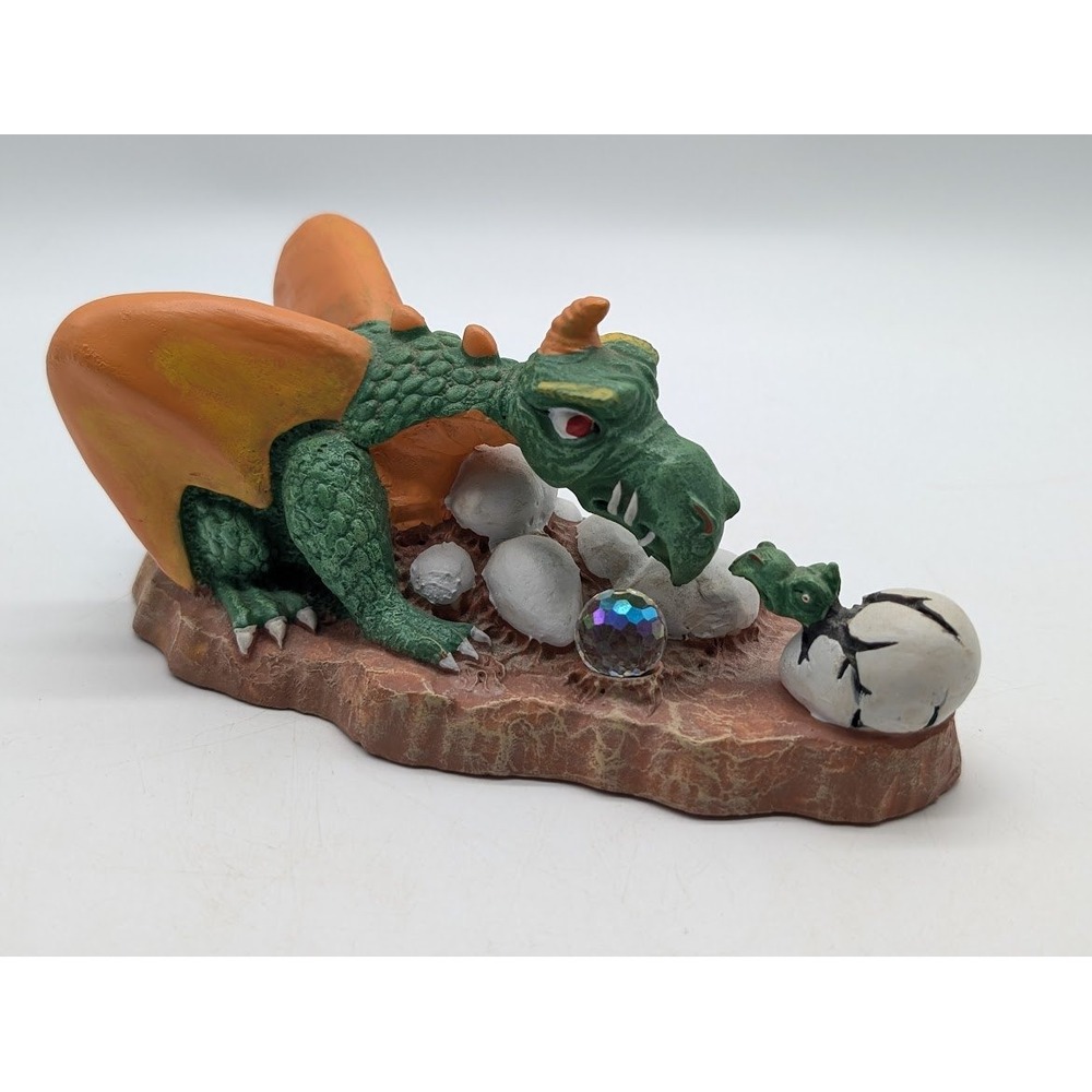 Vintage Spoontiques Resin Dragon Figurine Mom Hatching Egg Crystal Ball Fantasy
